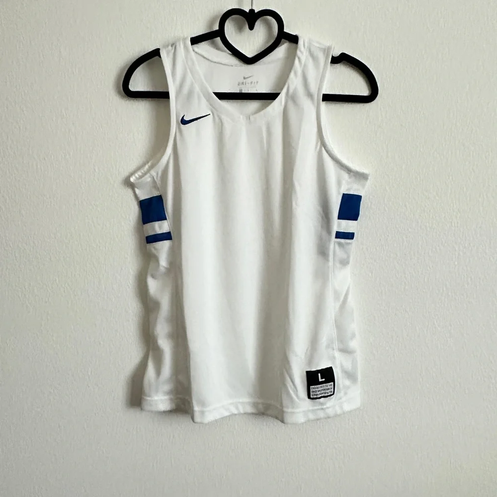 Nike White Blue Girl’s Sleeveless Basketball Jersey Tank Top Size L